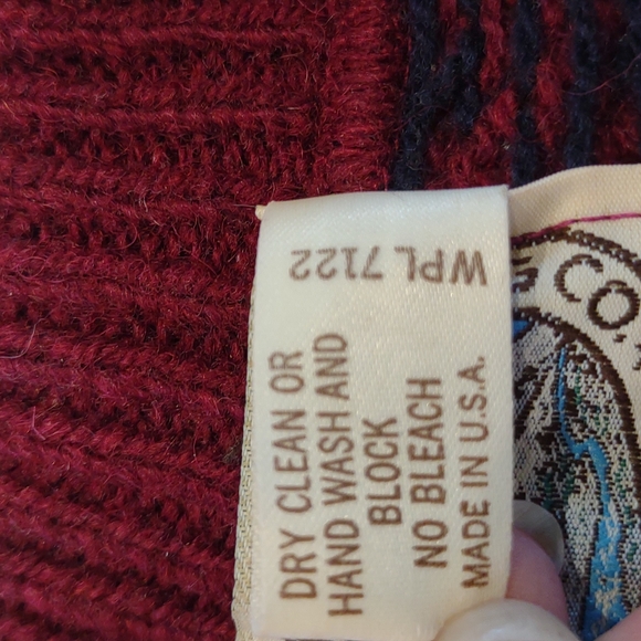 Environmental Clothing Co Deep Red/Navy Wool Blend LS Crewneck Pullover Sweater - Picture 8 of 8